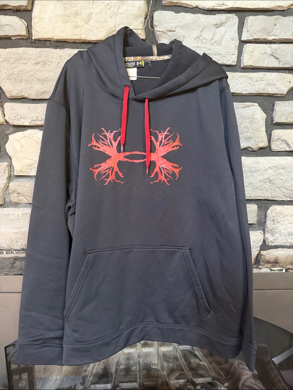 Under Armour Black Hoodie with Red Antler Logo and Drawstrings